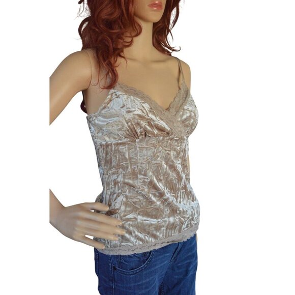 Vintage y2k  IZ Byer California Velvet Champagne Lace Trim Camisole Top Womens M - Picture 2 of 9